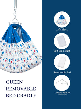 Queen Removable Bed Cradle/Thottil/Jhula Combo - Cloud & Rainbow Print - Kidulan