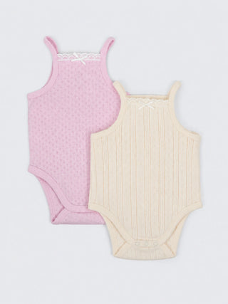 Baby Girls Pink Pointelle Bodysuit 2 Piece Combo - Kidulan