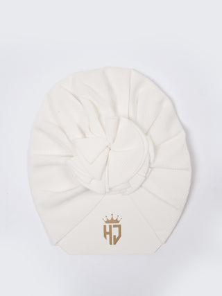 Baby Girls Turban Headwrap – White & Beige - Kidulan