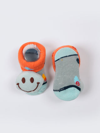 Baby Plush Rattle Socks Cat & Smiley Face Design - Kidulan