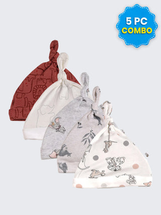 5 Pc Combo Baby & Kids Knot Caps 6-9 Months