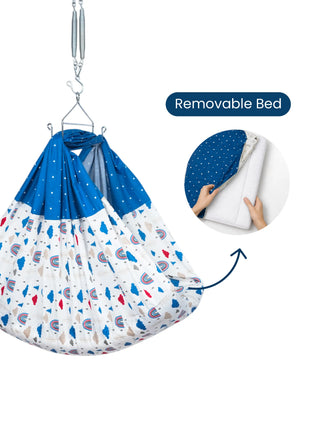 Queen Removable Bed Cradle/Thottil/Jhula Combo - Cloud & Rainbow Print - Kidulan