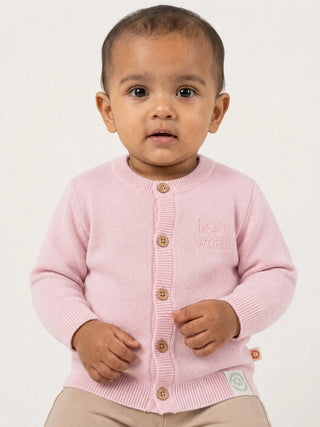 Baby Pink Organic Cotton Knitted Cardigan - Kidulan