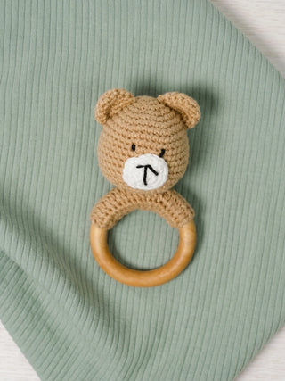 Crochet Bear Wooden Ring Rattle - Kidulan