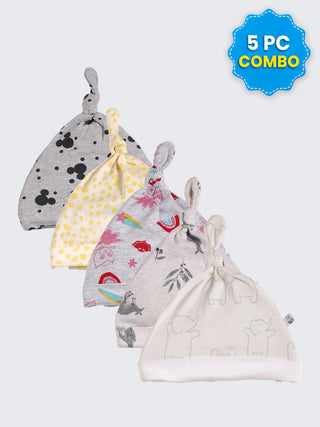 5 Pc Combo Baby & Kids Knot Caps 0-3 Months