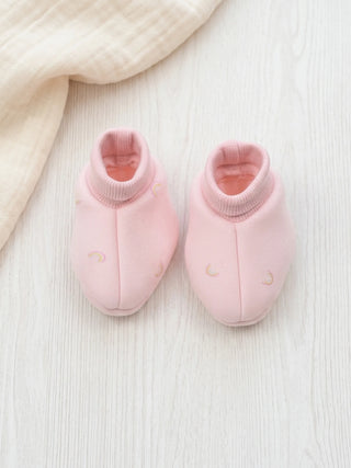 Baby Pink Rainbow Print Cotton Booties - 0-3 Months - Kidulan