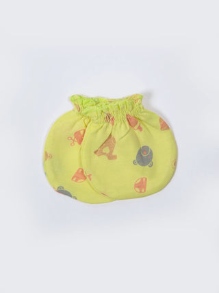 Newborn Cap, Mittens & Booties Set – Yellow Print - Kidulan