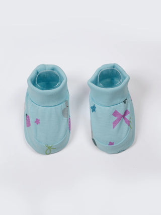 Newborn Cap, Mittens & Booties Set – Blue With Bear Print - Kidulan