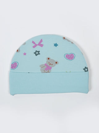 Newborn Cap, Mittens & Booties Set – Blue With Bear Print - Kidulan