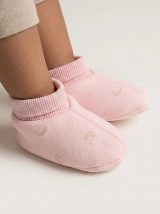 Baby Pink Rainbow Print Cotton Booties - 0-3 Months - Kidulan
