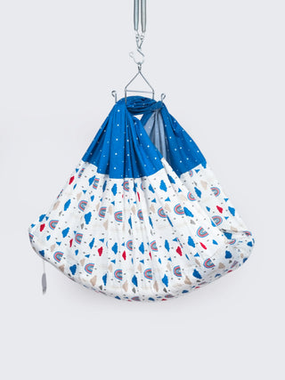 Queen Removable Bed Cradle/Thottil/Jhula Combo - Cloud & Rainbow Print - Kidulan