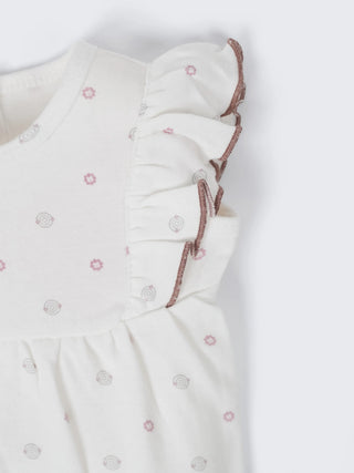 Baby Girls White Printed Ruffle Sleeve Romper - Kidulan