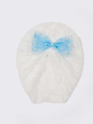 Baby Turban Cap & Booties Set - White With Blue - Kidulan