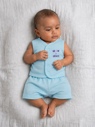 Baby Sleeveless Jabla & Shorts Set - Blue - Kidulan