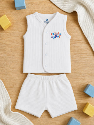 Baby Sleeveless Vest & Shorts Set - White - Kidulan