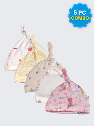 5 Pc Combo Baby & Kids Knot Caps 9-12 Months