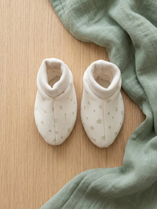 Baby Cream Floral Print Cotton Booties - 0-3 Months - Kidulan