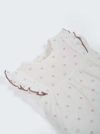 Baby Girls White Printed Ruffle Sleeve Romper - Kidulan