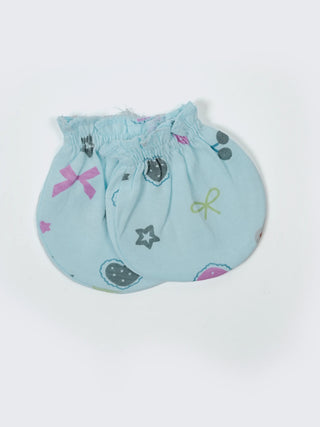 Newborn Cap, Mittens & Booties Set – Blue With Bear Print - Kidulan