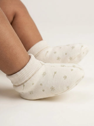 Baby Cream Floral Print Cotton Booties - 0-3 Months - Kidulan