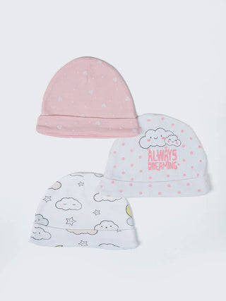 Baby Cotton Cap 3 Pack - Pink & Prints - Kidulan