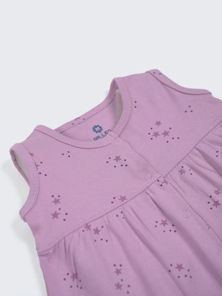 Baby Girls Purple Star Print Cotton Frock - Kidulan