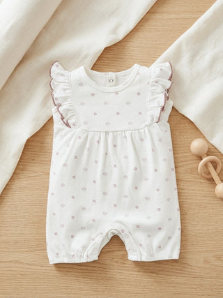 Baby Girls White Printed Ruffle Sleeve Romper - Kidulan