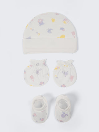Newborn Cap, Mittens & Booties Set – Essentials Print - Kidulan