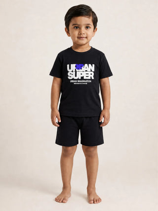 Boys Black Graphic Printed T-Shirt & Shorts Co-ord Set - Kidulan