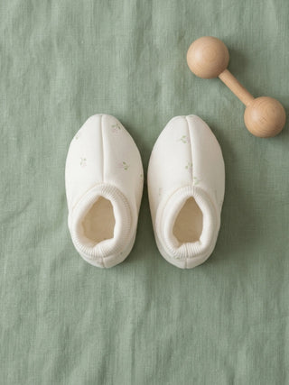 Baby Cotton Booties Soft Cream Floral Print - 0-3 Months - Kidulan