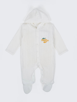Unisex Baby Hooded Sleepsuit - White - Kidulan