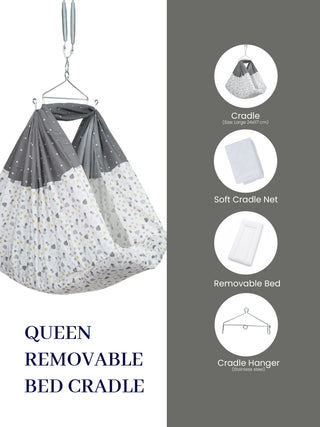 Queen Removable Bed Cradle/Thottil/Jhula Combo - Leaf Print - Kidulan