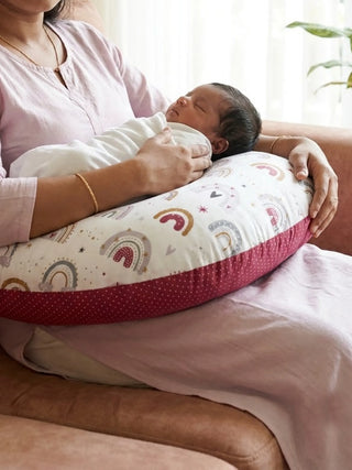 Baby Feeding Pillow - White & Maroon - Kidulan