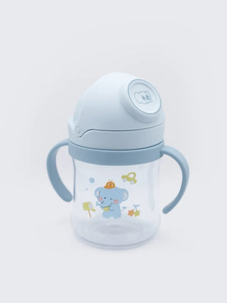 Baby Straw Sipper Cup with Dual Handles – Blue Elephant Print - Kidulan