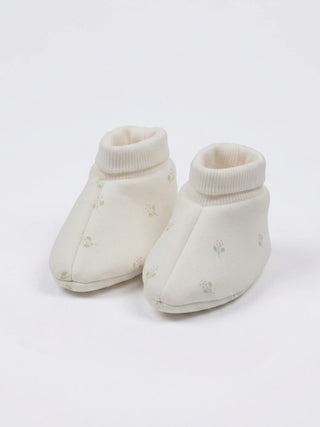 Baby Cotton Booties Soft Cream Floral Print - 0-3 Months - Kidulan