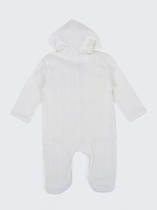 Unisex Baby Hooded Sleepsuit - White - Kidulan