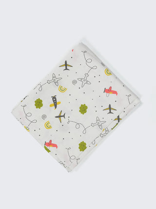 Twill Print Baby Cradle Cloth with Net - Airplane - Kidulan
