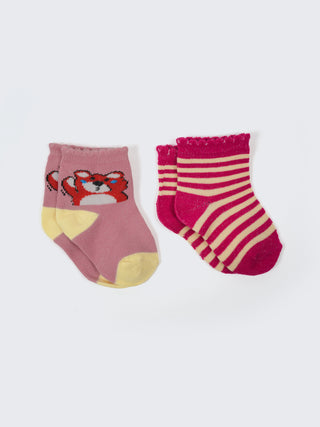 Ankle Socks Fox & Striped Design -2 Pair Pack - Kidulan