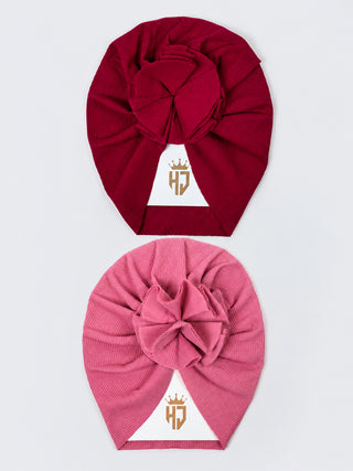 Baby Girls Turban Headwrap - Maroon & Pink - Kidulan