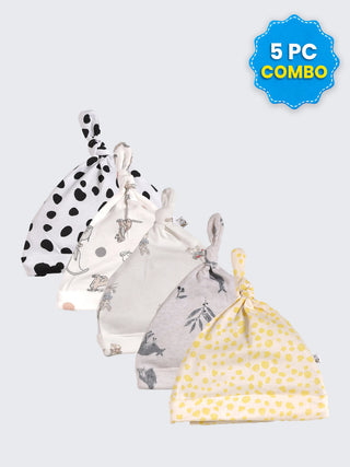 5 Pc Combo Baby & Kids Knot Caps 6-9 Months