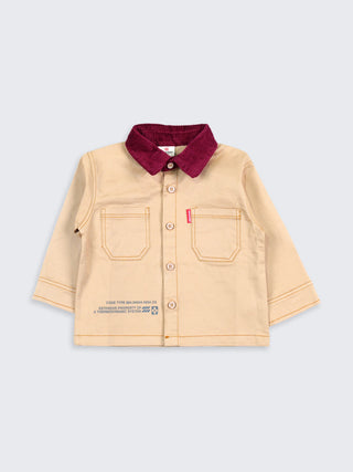 Beige Shirt with Graphic Back & Corduroy Collar - Kidulan