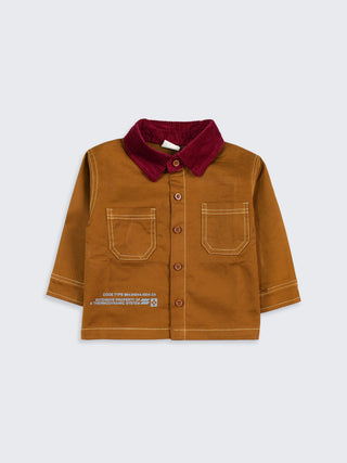 Boys Rust Shirt with Corduroy Collar & Back Graphic - Kidulan