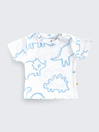 Baby Dino Print Cotton Unisex Half Sleeve Tee 2 pc - Kidulan