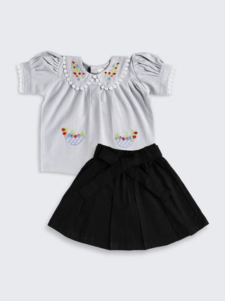 Floral Embroidered Top & Skirt Set for Baby Girls - Kidulan