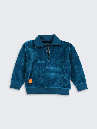 Half - Zip Textured Pullover for Boys Teal Blue - Kidulan