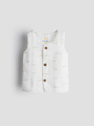 Organic Cotton White Jabla – Green Scribble Print - Kidulan