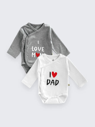 I Love Mom & Dad Kimono - Style Unisex Bodysuit – Pack of 2 - Kidulan