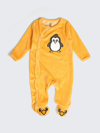 Viral Penguin Yellow Plush Footed Sleepsuit - Kidulan