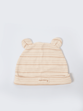Baby Cap, Mittens & Booties Set – Beige Stripe - Kidulan