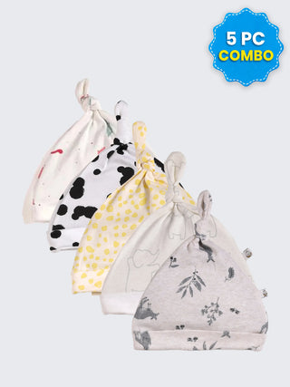 5 Pc Combo Baby & Kids Knot Caps 3-6 Months